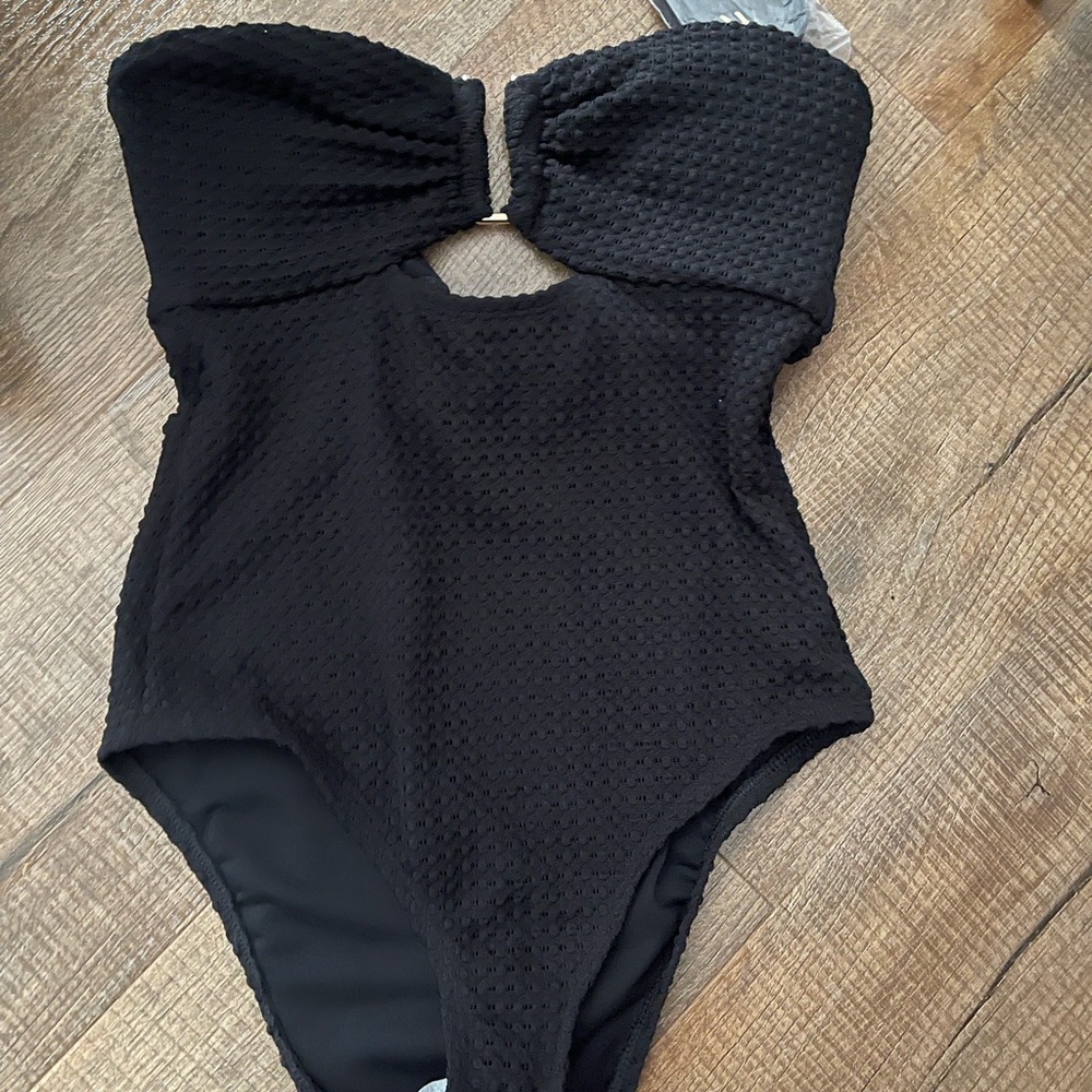 Black Textured women’s  One Piece Swimsuit